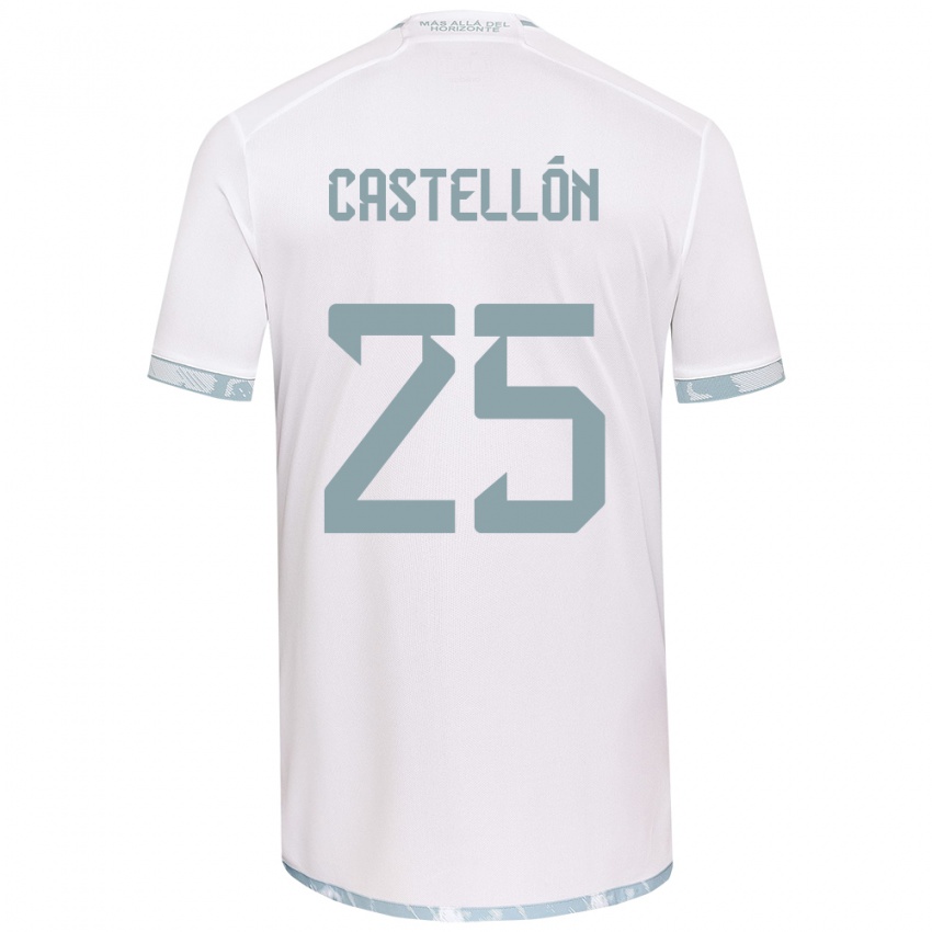 Bambino Maglia Gabriel Castellón #25 Bianco Grigio Kit Gara Away 2024/25 Maglietta