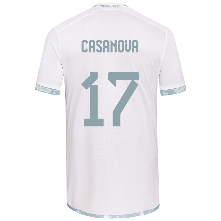 Bambino Maglia Luis Casanova #17 Bianco Grigio Kit Gara Away 2024/25 Maglietta