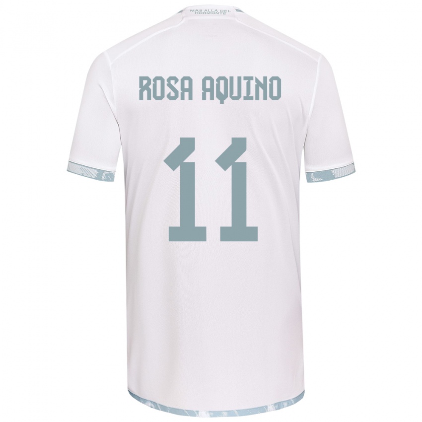 Bambino Maglia Rosa Aquino #11 Bianco Grigio Kit Gara Away 2024/25 Maglietta