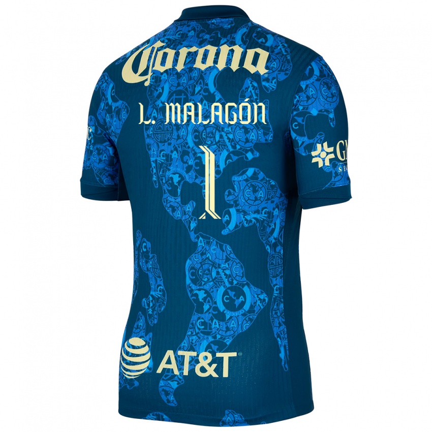 Bambino Maglia Luis Malagón #1 Blu Giallo Kit Gara Away 2024/25 Maglietta