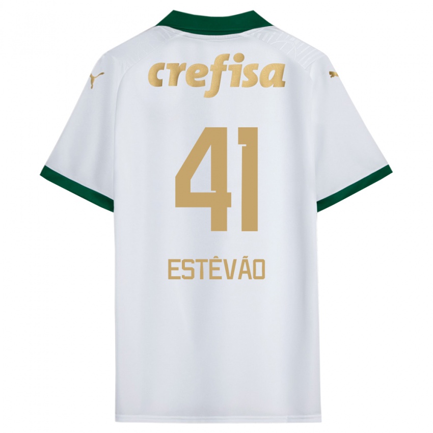 Bambino Maglia Estêvão #41 Bianco Verde Kit Gara Away 2024/25 Maglietta