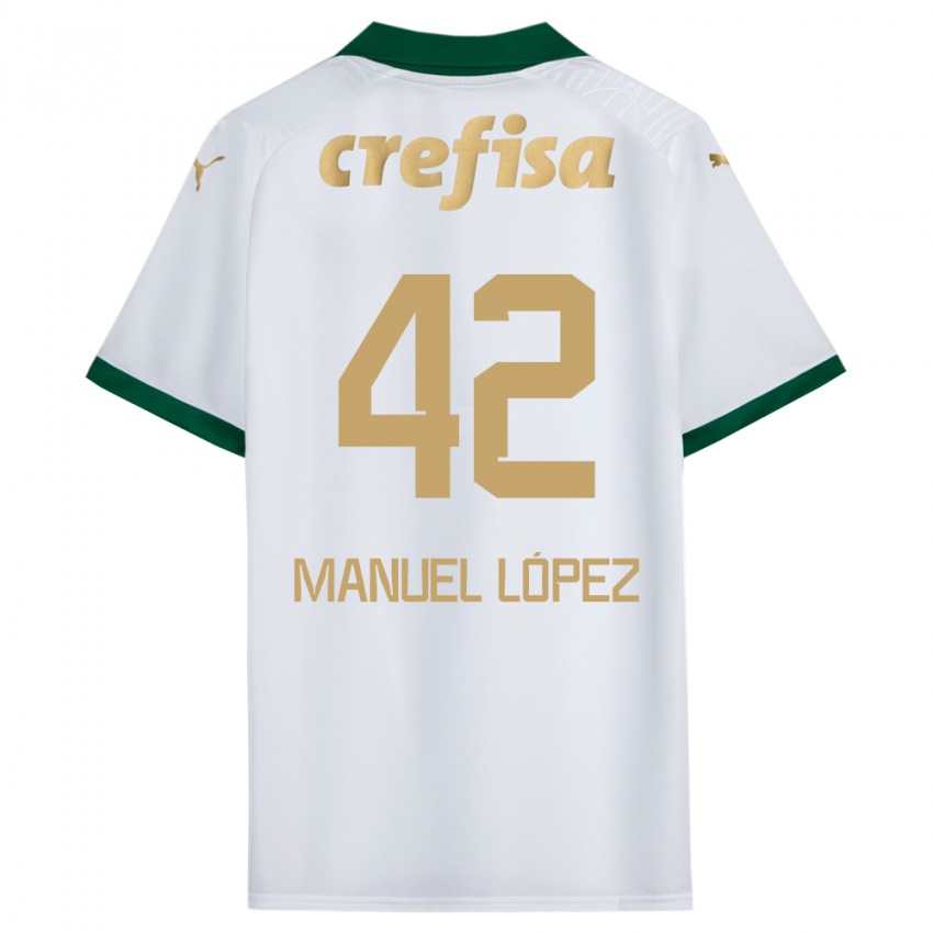 Bambino Maglia José Manuel López #42 Bianco Verde Kit Gara Away 2024/25 Maglietta