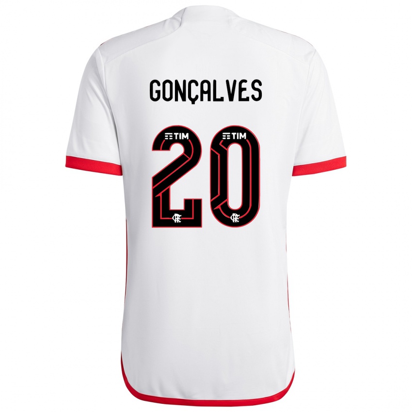 Bambino Maglia Matheus Gonçalves #20 Bianco Rosso Kit Gara Away 2024/25 Maglietta