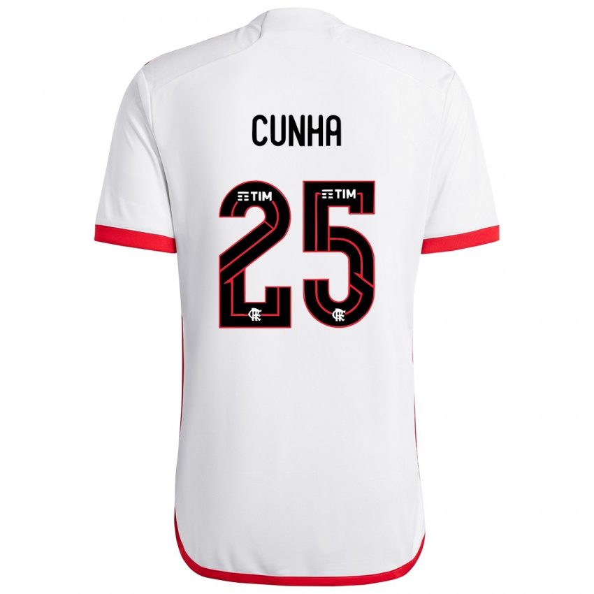 Bambino Maglia Matheus Cunha #25 Bianco Rosso Kit Gara Away 2024/25 Maglietta