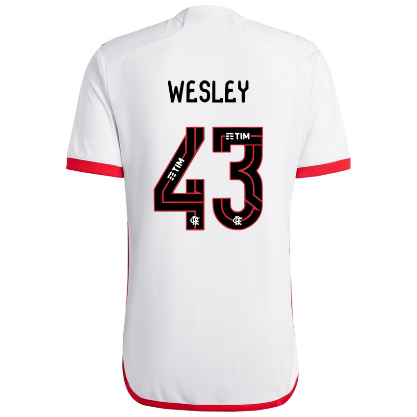 Bambino Maglia Wesley #43 Bianco Rosso Kit Gara Away 2024/25 Maglietta