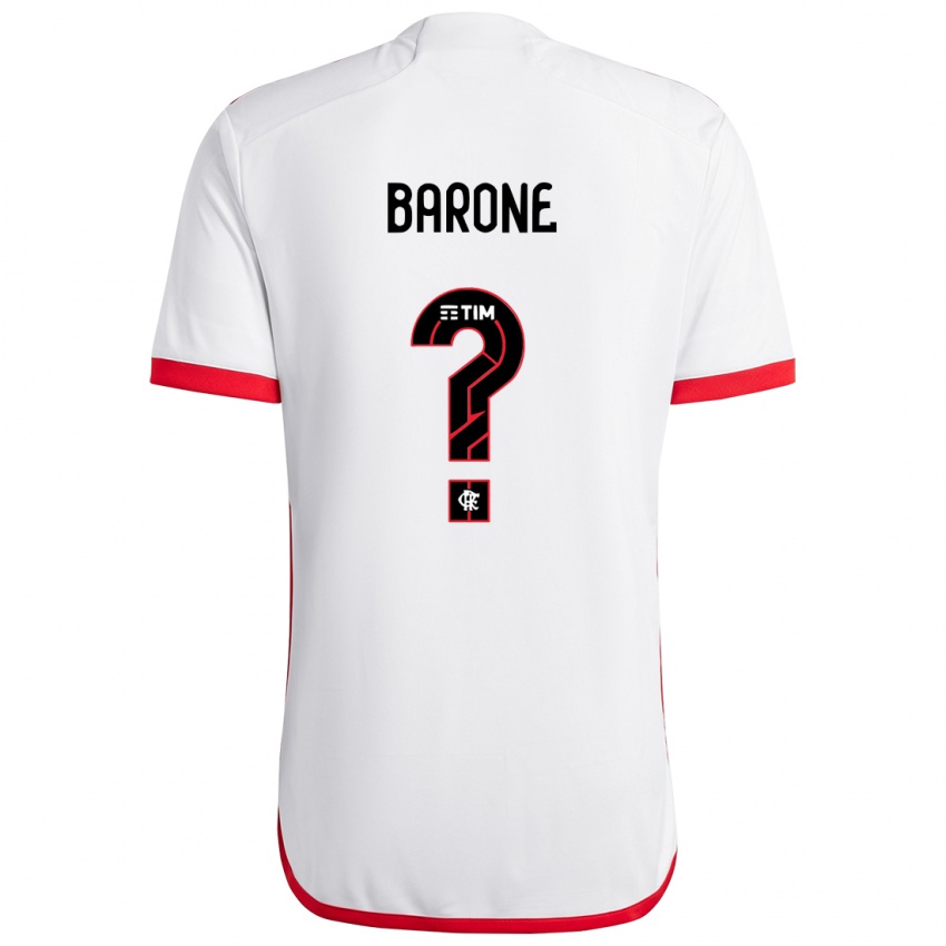 Bambino Maglia Caio Barone #0 Bianco Rosso Kit Gara Away 2024/25 Maglietta