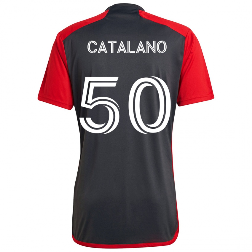 Uomo Maglia Gianluca Catalano #50 Grigio Rosso Kit Gara Home 2024/25 Maglietta