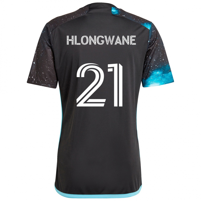 Uomo Maglia Bongokuhle Hlongwane #21 Nero Blu Kit Gara Home 2024/25 Maglietta