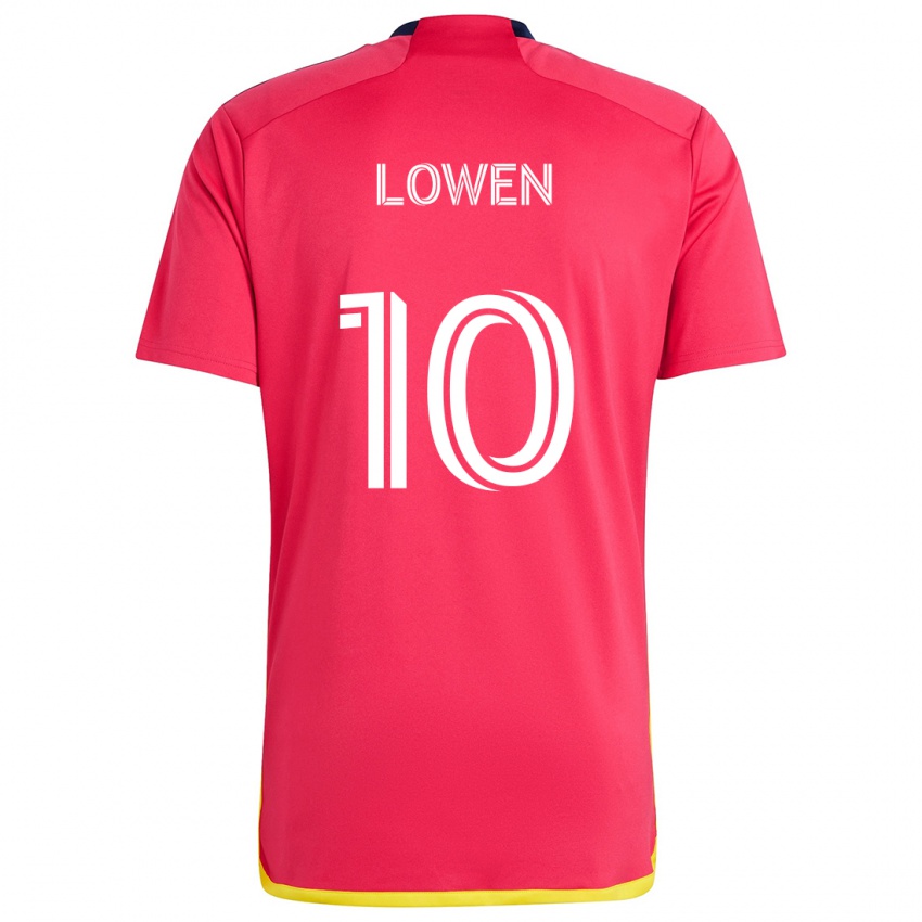 Uomo Maglia Eduard Löwen #10 Rosso Blu Kit Gara Home 2024/25 Maglietta