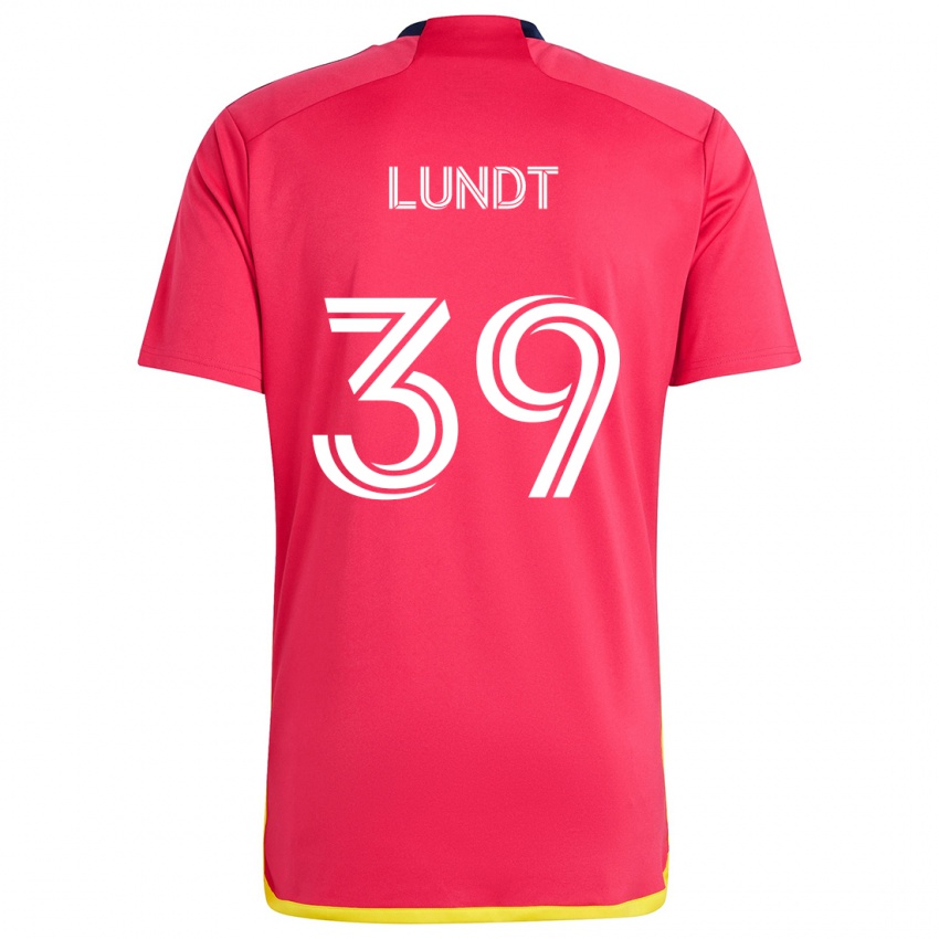 Uomo Maglia Ben Lundt #39 Rosso Blu Kit Gara Home 2024/25 Maglietta