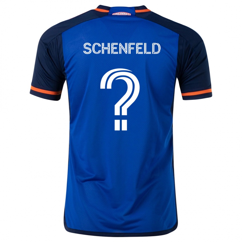 Uomo Maglia Matthew Schenfeld #0 Blu Bianco Kit Gara Home 2024/25 Maglietta