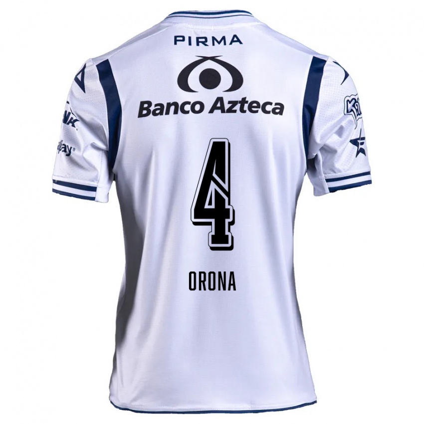 Uomo Maglia Efraín Orona #4 Bianco Blu Navy Kit Gara Home 2024/25 Maglietta