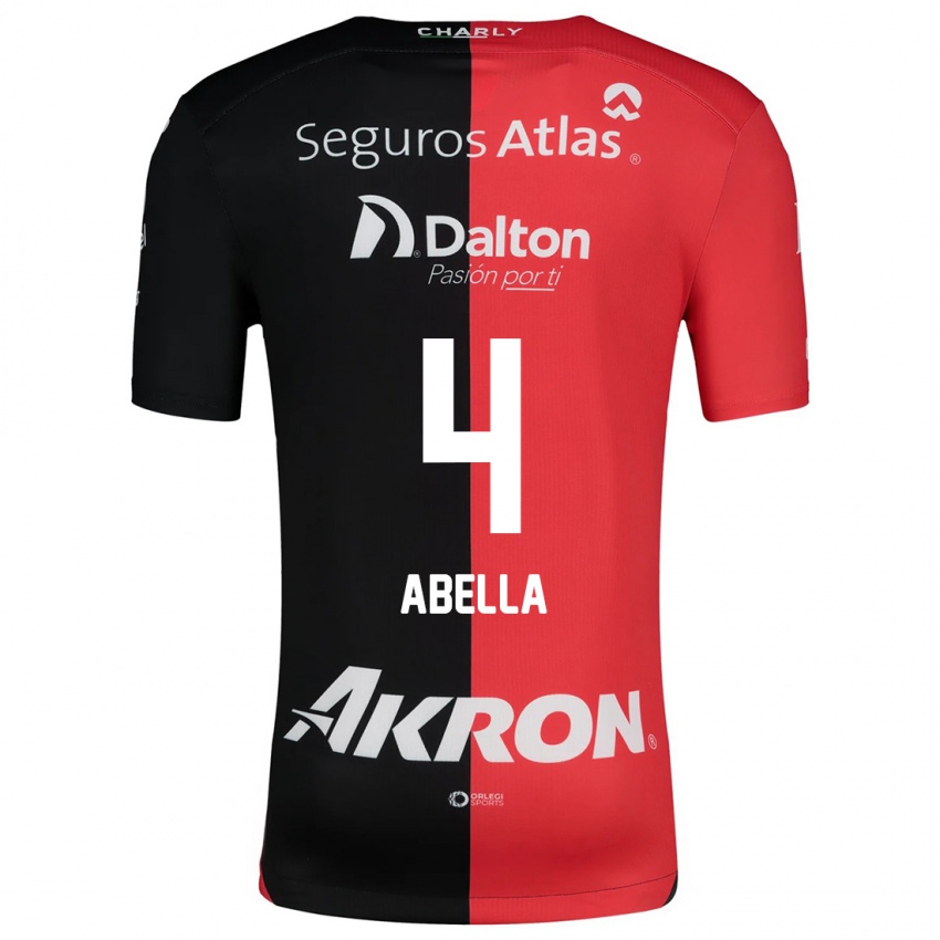 Uomo Maglia José Abella #4 Rosso Nero Kit Gara Home 2024/25 Maglietta