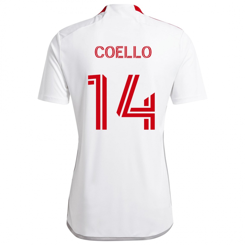 Uomo Maglia Alonso Coello #14 Bianco Rosso Kit Gara Away 2024/25 Maglietta