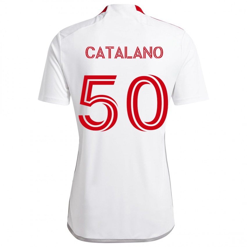 Uomo Maglia Gianluca Catalano #50 Bianco Rosso Kit Gara Away 2024/25 Maglietta