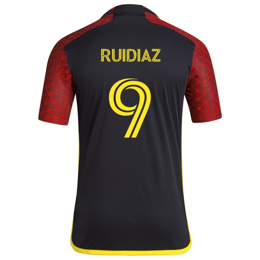 Uomo Maglia Raúl Ruidíaz #9 Rosso Nero Kit Gara Away 2024/25 Maglietta