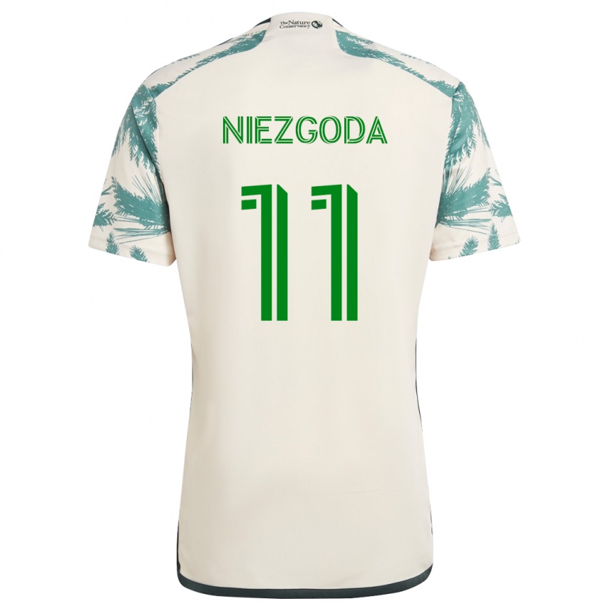 Uomo Maglia Jaroslaw Niezgoda #11 Marrone Beige Kit Gara Away 2024/25 Maglietta