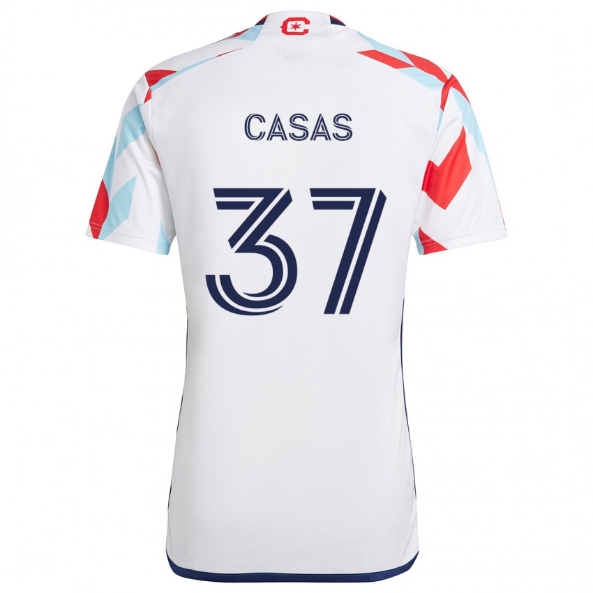 Uomo Maglia Javier Casas #37 Bianco Rosso Blu Kit Gara Away 2024/25 Maglietta