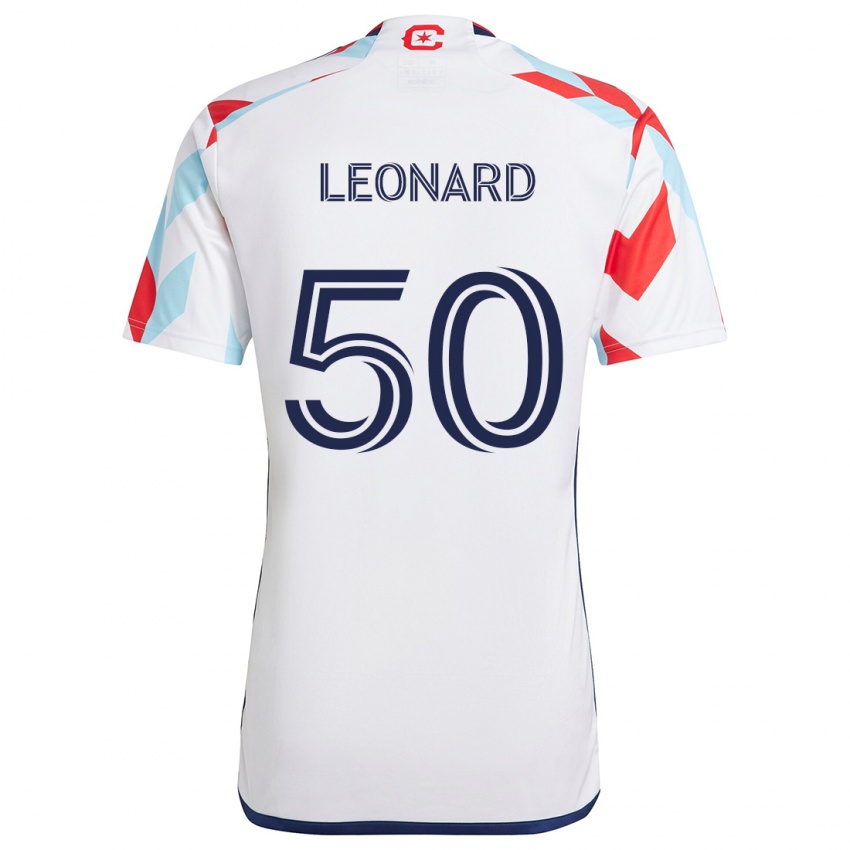 Uomo Maglia Eric Leonard #50 Bianco Rosso Blu Kit Gara Away 2024/25 Maglietta