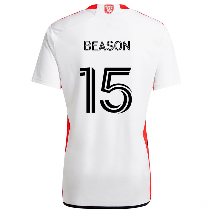 Uomo Maglia Tanner Beason #15 Bianco Rosso Kit Gara Away 2024/25 Maglietta