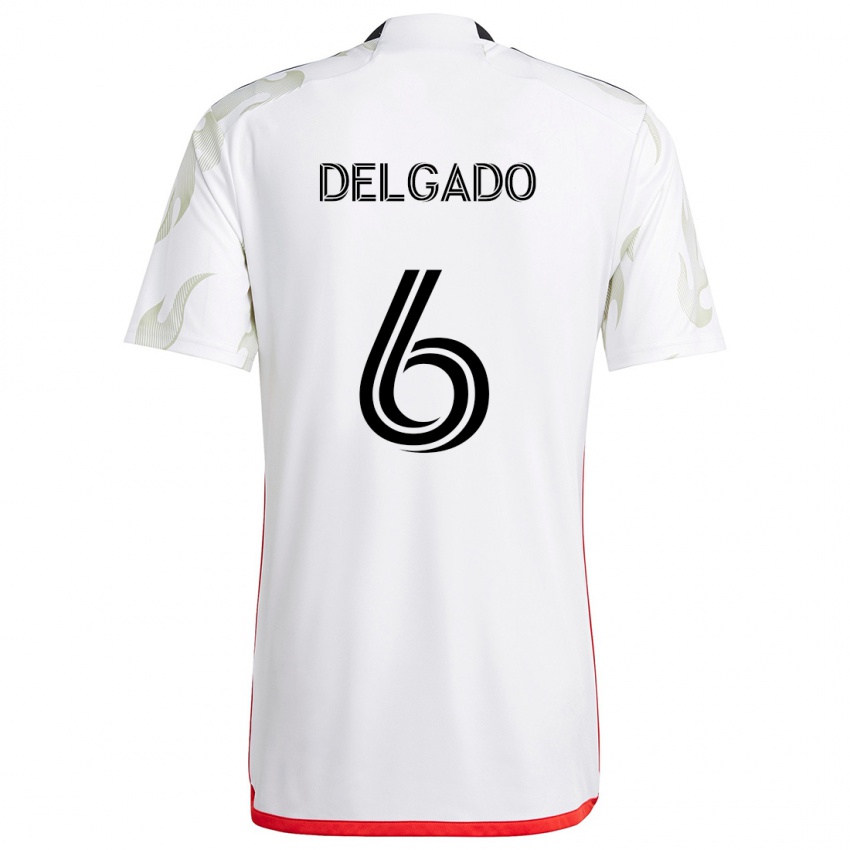 Uomo Maglia Patrickson Delgado #6 Bianco Rosso Nero Kit Gara Away 2024/25 Maglietta