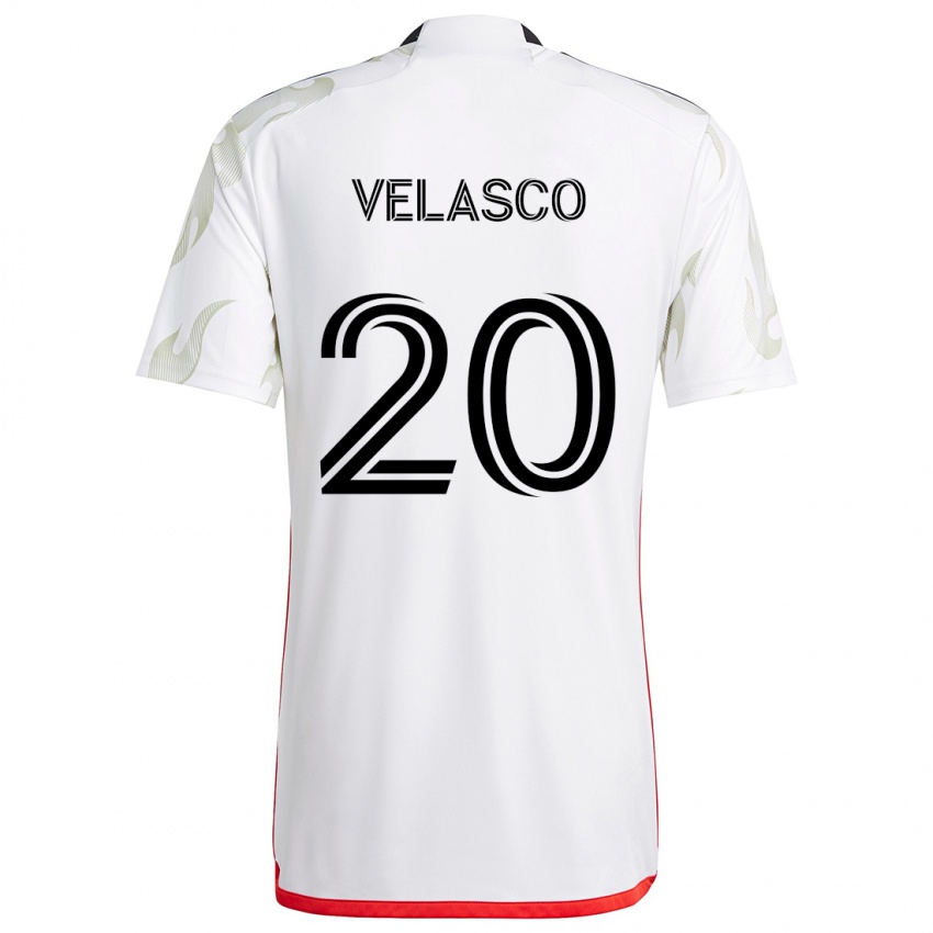 Uomo Maglia Alan Velasco #20 Bianco Rosso Nero Kit Gara Away 2024/25 Maglietta