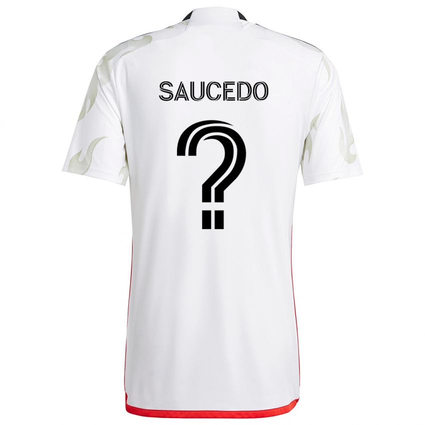 Uomo Maglia Andre Saucedo #0 Bianco Rosso Nero Kit Gara Away 2024/25 Maglietta