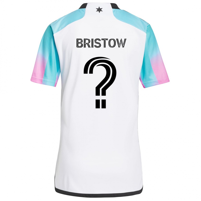 Uomo Maglia Ethan Bristow #0 Bianco Blu Nero Kit Gara Away 2024/25 Maglietta