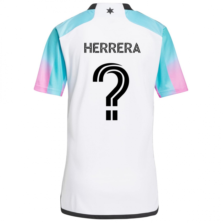 Uomo Maglia Oscar Herrera #0 Bianco Blu Nero Kit Gara Away 2024/25 Maglietta