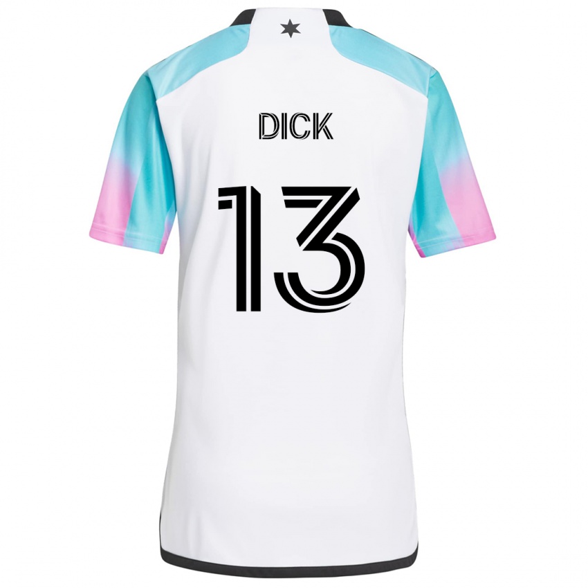 Uomo Maglia Eric Dick #13 Bianco Blu Nero Kit Gara Away 2024/25 Maglietta