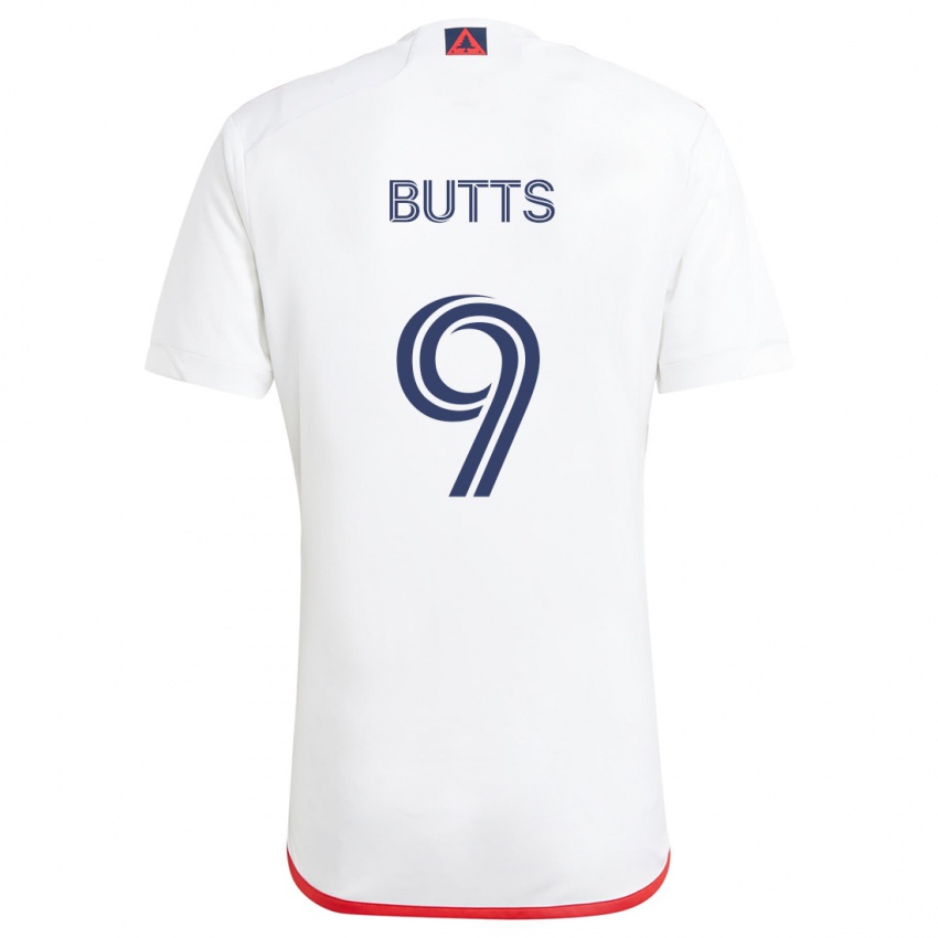 Uomo Maglia Liam Butts #9 Bianco Rosso Kit Gara Away 2024/25 Maglietta