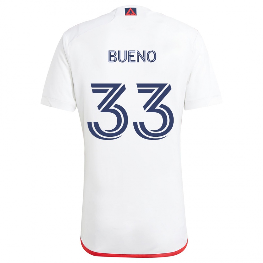 Uomo Maglia Brandonn Bueno #33 Bianco Rosso Kit Gara Away 2024/25 Maglietta