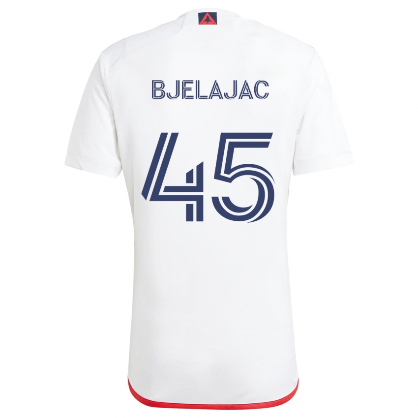 Uomo Maglia Andrej Bjelajac #45 Bianco Rosso Kit Gara Away 2024/25 Maglietta