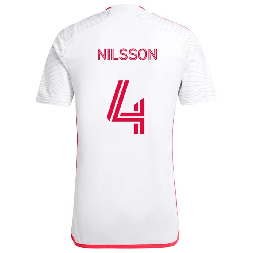 Uomo Maglia Joakim Nilsson #4 Bianco Rosso Kit Gara Away 2024/25 Maglietta