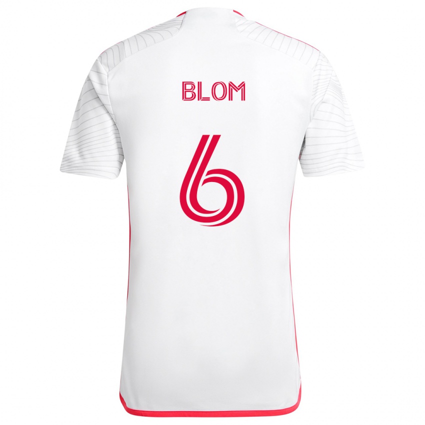 Uomo Maglia Njabulo Blom #6 Bianco Rosso Kit Gara Away 2024/25 Maglietta