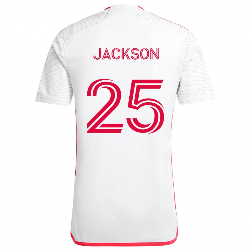 Uomo Maglia Aziel Jackson #25 Bianco Rosso Kit Gara Away 2024/25 Maglietta