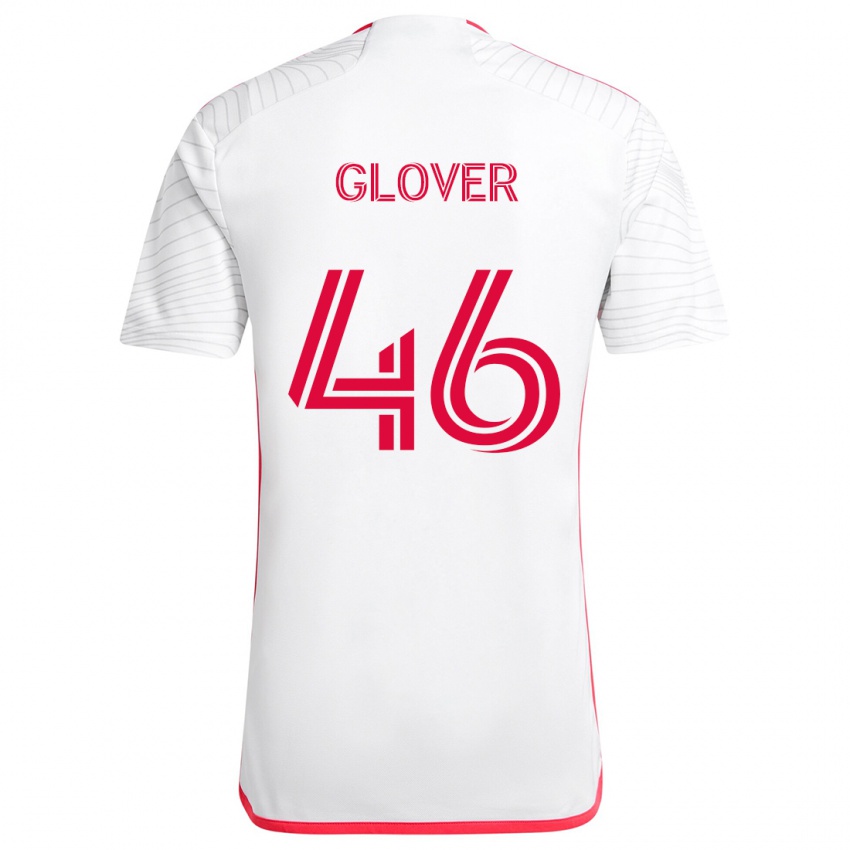 Uomo Maglia Caden Glover #46 Bianco Rosso Kit Gara Away 2024/25 Maglietta