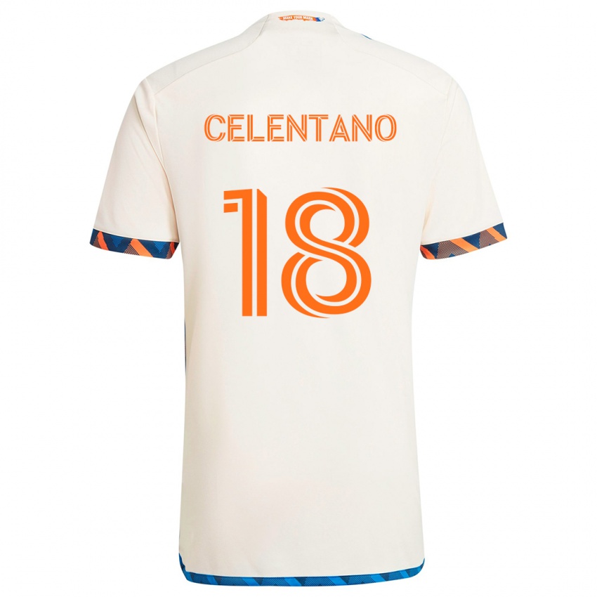 Uomo Maglia Roman Celentano #18 Bianco Arancione Kit Gara Away 2024/25 Maglietta