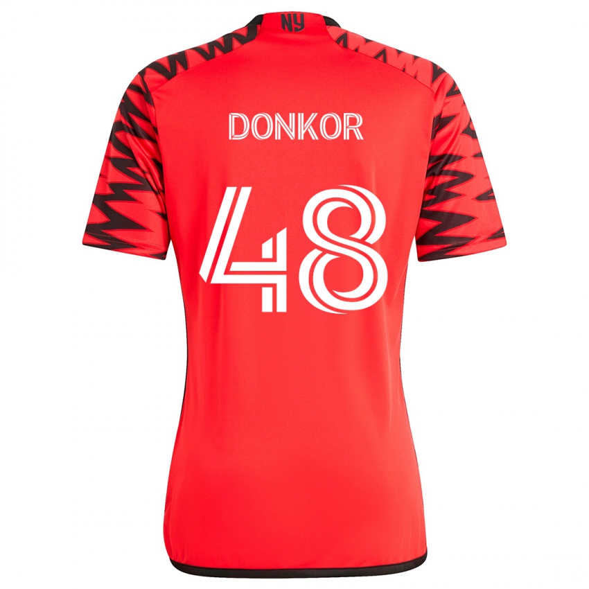 Uomo Maglia Ronald Donkor #48 Rosso Nero Bianco Kit Gara Away 2024/25 Maglietta