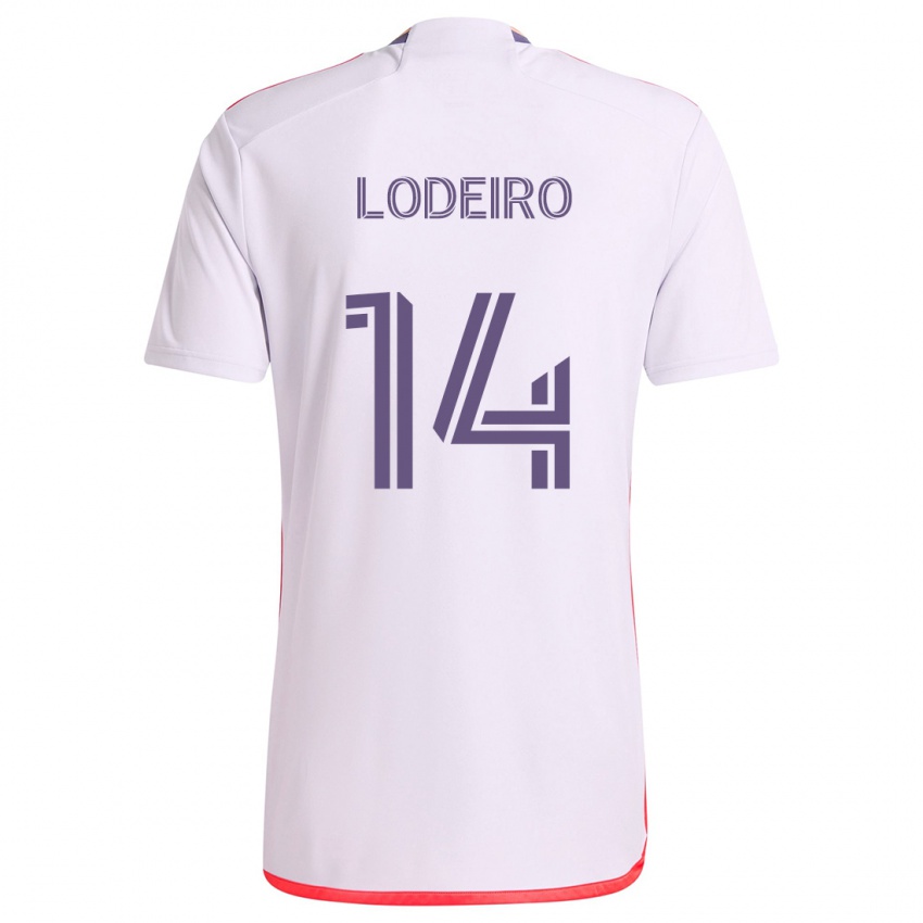 Uomo Maglia Nicolás Lodeiro #14 Bianco Rosso Viola Kit Gara Away 2024/25 Maglietta