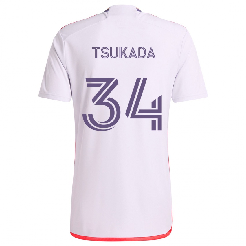 Uomo Maglia Yutaro Tsukada #34 Bianco Rosso Viola Kit Gara Away 2024/25 Maglietta