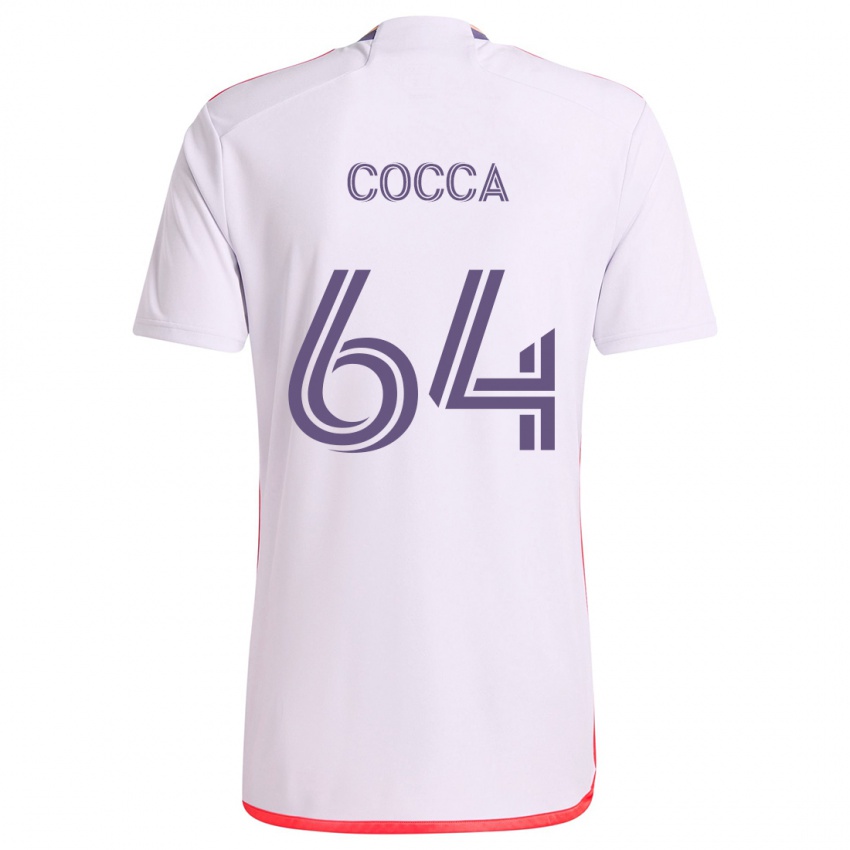 Uomo Maglia Manuel Cocca #64 Bianco Rosso Viola Kit Gara Away 2024/25 Maglietta