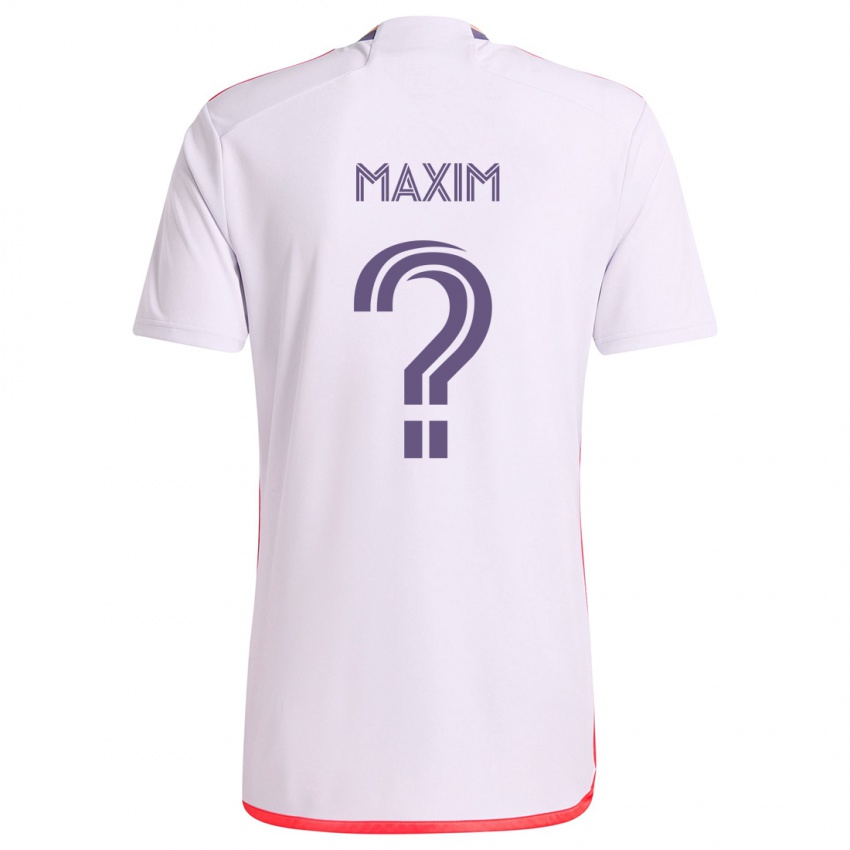 Uomo Maglia Luca Maxim #0 Bianco Rosso Viola Kit Gara Away 2024/25 Maglietta