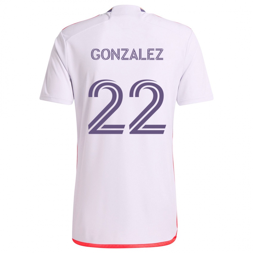 Uomo Maglia Gastón González #22 Bianco Rosso Viola Kit Gara Away 2024/25 Maglietta