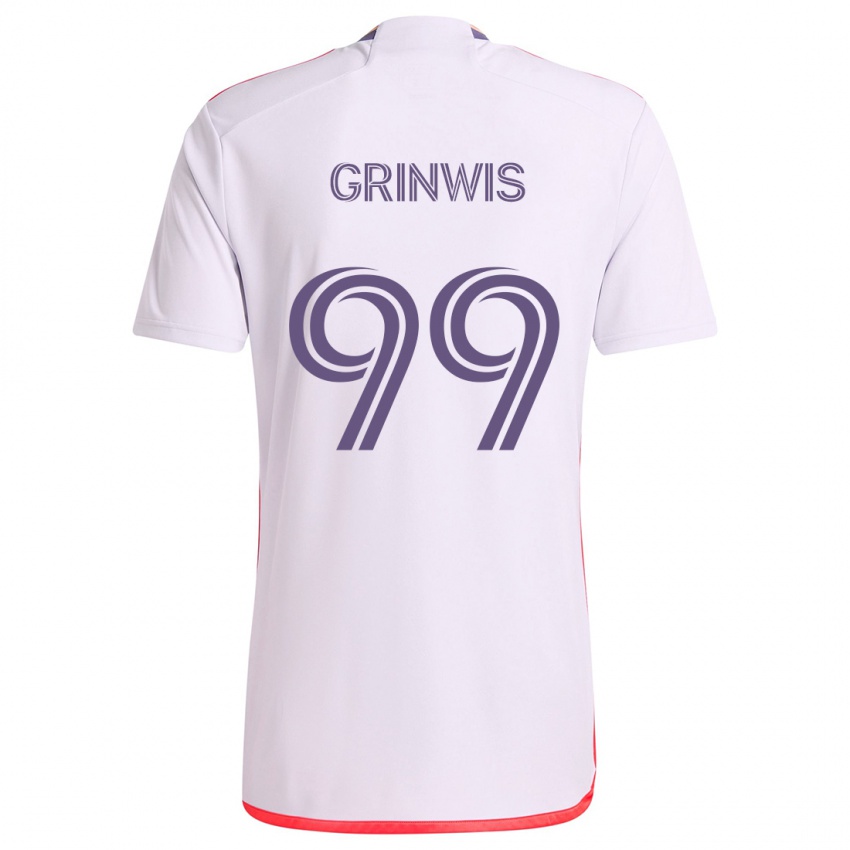 Uomo Maglia Adam Grinwis #99 Bianco Rosso Viola Kit Gara Away 2024/25 Maglietta