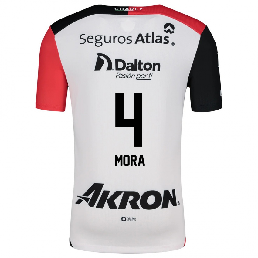 Uomo Maglia Adrián Mora #4 Bianco Rosso Nero Kit Gara Away 2024/25 Maglietta