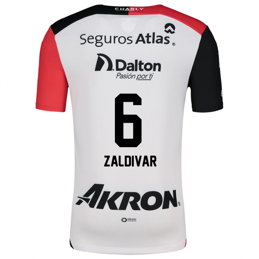 Uomo Maglia Édgar Zaldívar #6 Bianco Rosso Nero Kit Gara Away 2024/25 Maglietta