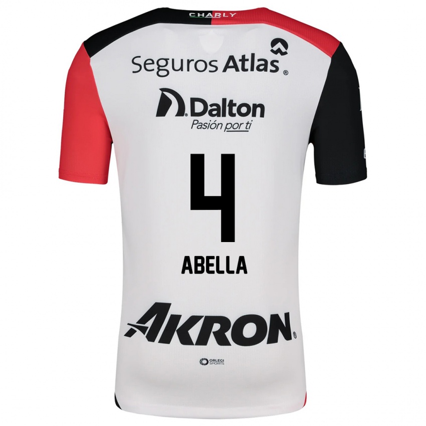 Uomo Maglia José Abella #4 Bianco Rosso Nero Kit Gara Away 2024/25 Maglietta