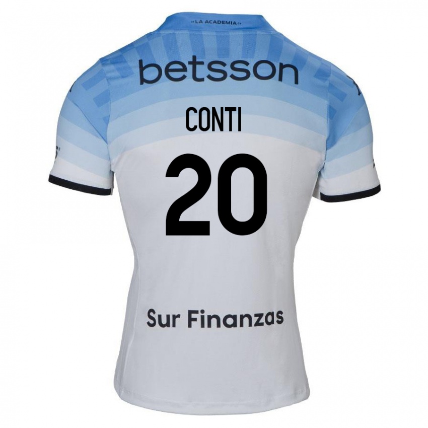 Uomo Maglia Germán Conti #20 Bianco Blu Nero Kit Gara Away 2024/25 Maglietta