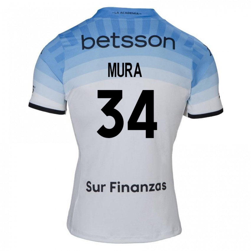 Uomo Maglia Facundo Mura #34 Bianco Blu Nero Kit Gara Away 2024/25 Maglietta